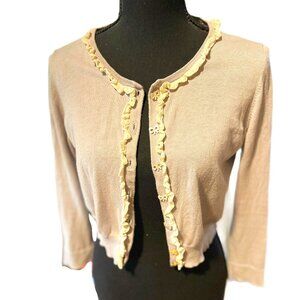Agnes B lavendar ruffle bow-button cardigan